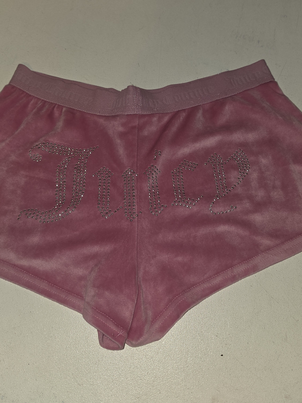 Juicy Couture Pink Velour Crystal Logo High-Waist Shorts